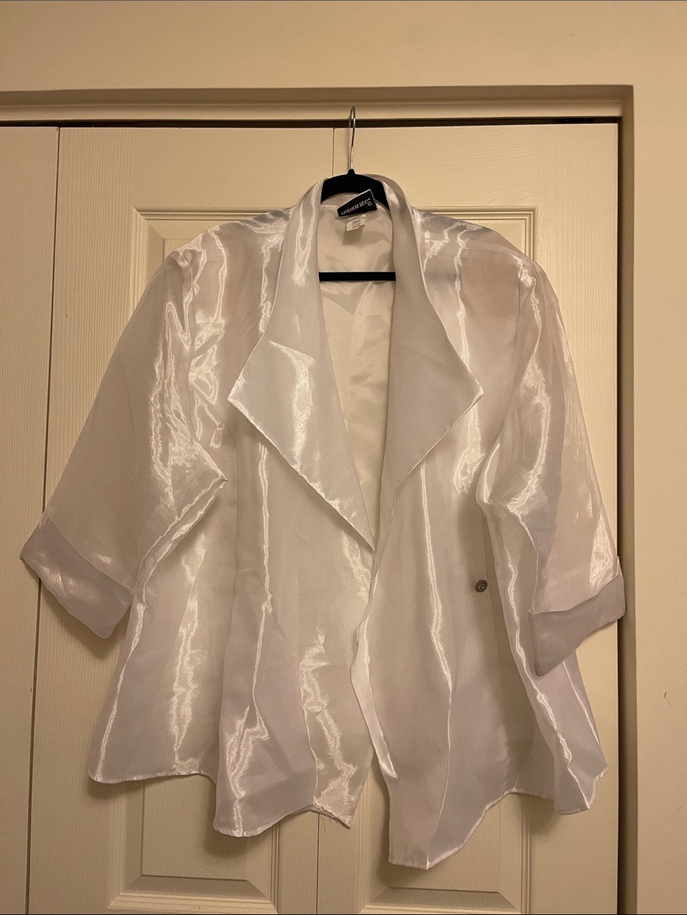 Fashion Bug White Sheer Satin Open-Front Blazer